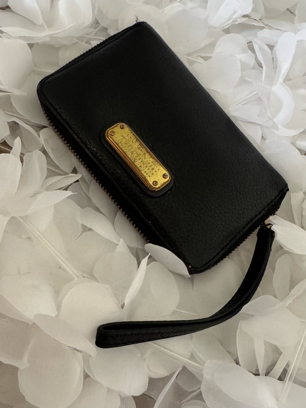Marc by Marc Jacobs Black Leather Wristlet with Gold Plate